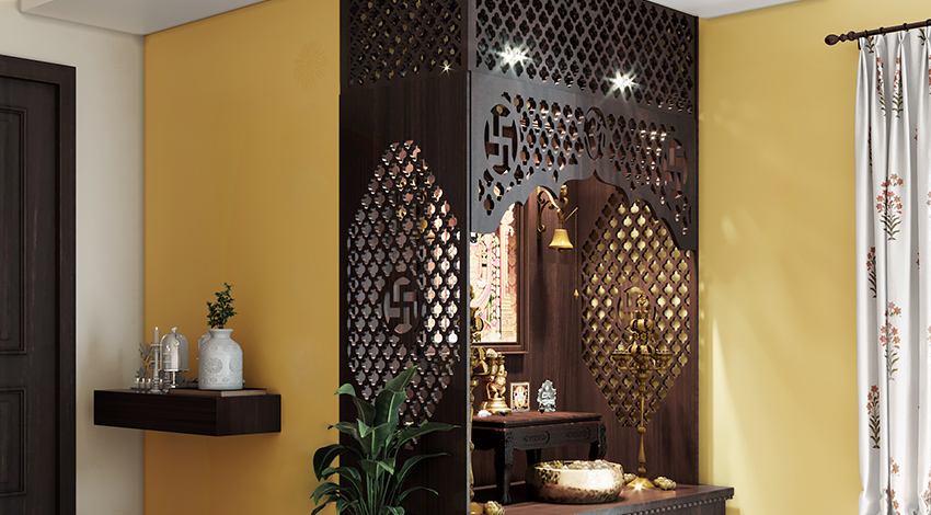 Divine-Pooja-Room-Design-Area-with-Yellow-Walls
