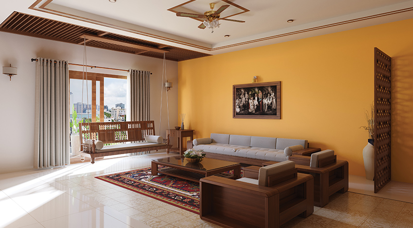 Large-Living-Room-with-Orange-Accent-Wall