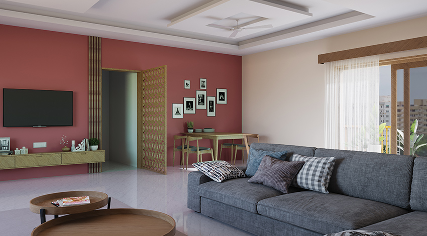 Modern-Living-Room-with-Crimson-Wall