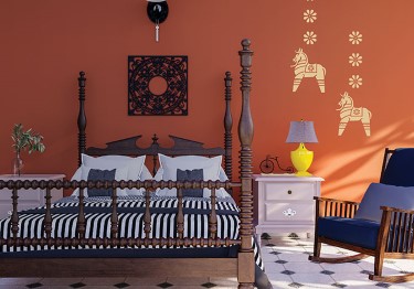 Orange-Bedroom-with-Stencil-Art-m