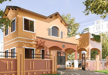 Orange Two-storey Exterior Home Design Idea 