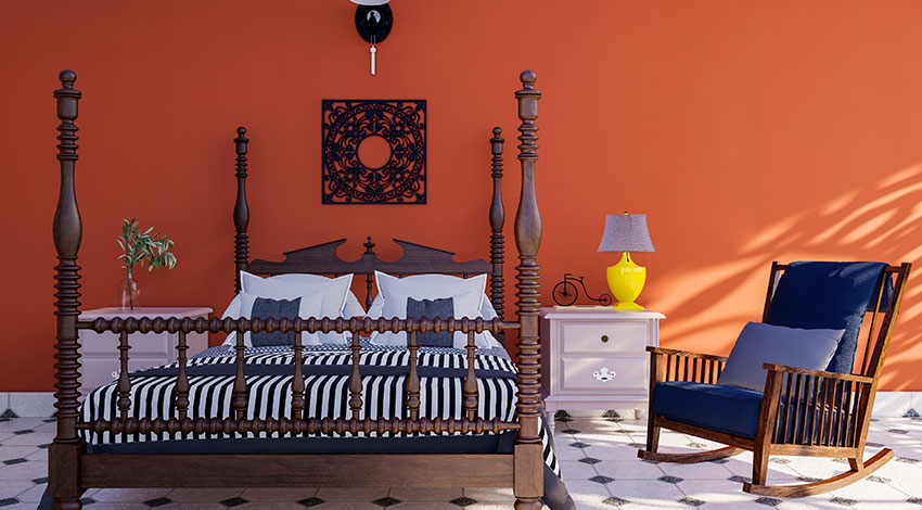 Rustic-Bedroom-with-Orange-Wall