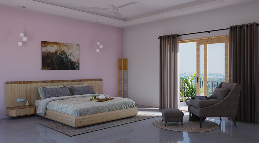 Soothing-Bedroom-Design-with-Lilac-Accent-Wall