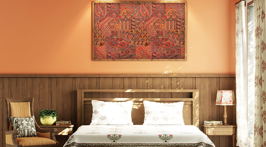 Warm-&-Inviting-Master-Bedroom-with-Tan-Orange-Wall