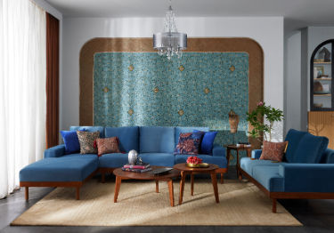 Grey and Blue Floral Living Room