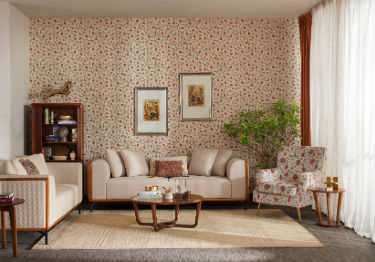 Simple White and Cream Floral Living Room