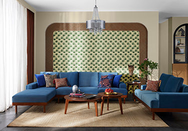 Contemporary living room with accent wallpaper