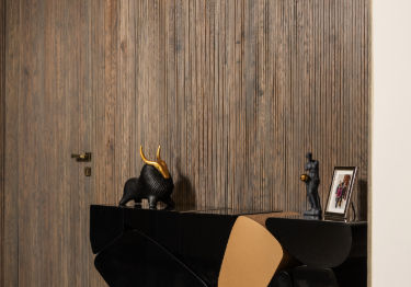 Striped Wall Bathroom with Decor