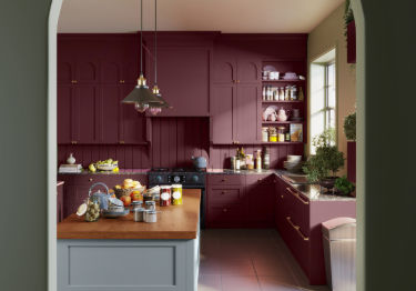 Maroon Kitchen with Basket Storage