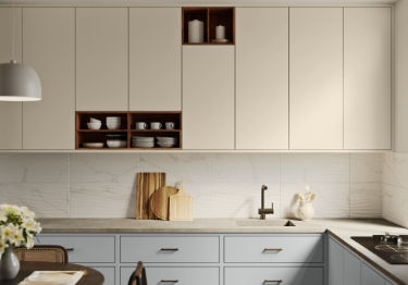 Cream and Blue Cabinet Kitchen