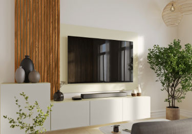 TV Setup with Green Plants