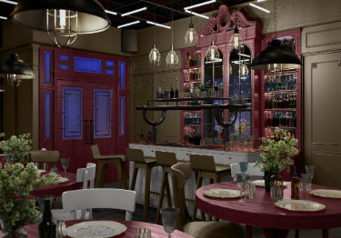 Dining Bar with Red Accents