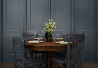 Wood Table with Blue Wall