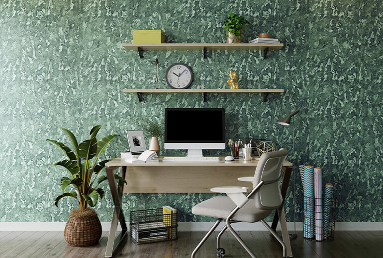 Textured wallpaper for the study room accent wall - Asian Paints