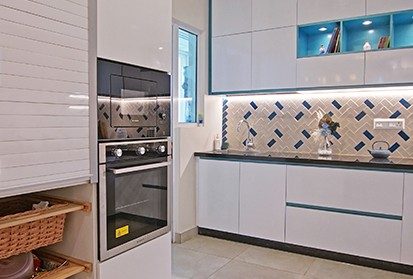 Blue and White Kitchen - Asian Paints