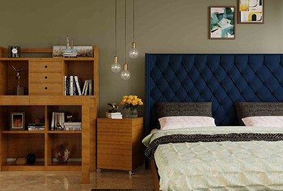 Dark Blue Modern Bed Designs - Asian Paints