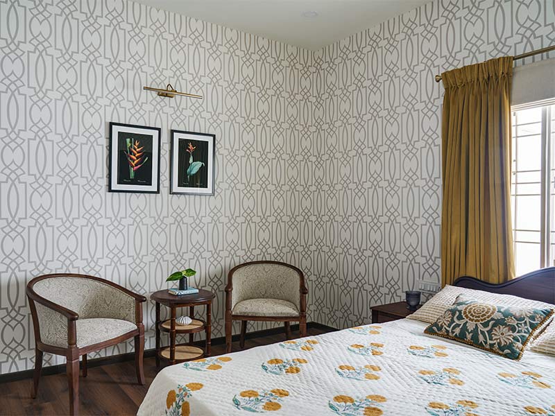 Striking geometric wallpaper for guest bedroom design - Beautiful Homes