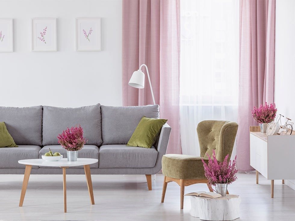 Pink floor curtains with floor lamp - Beautiful Homes