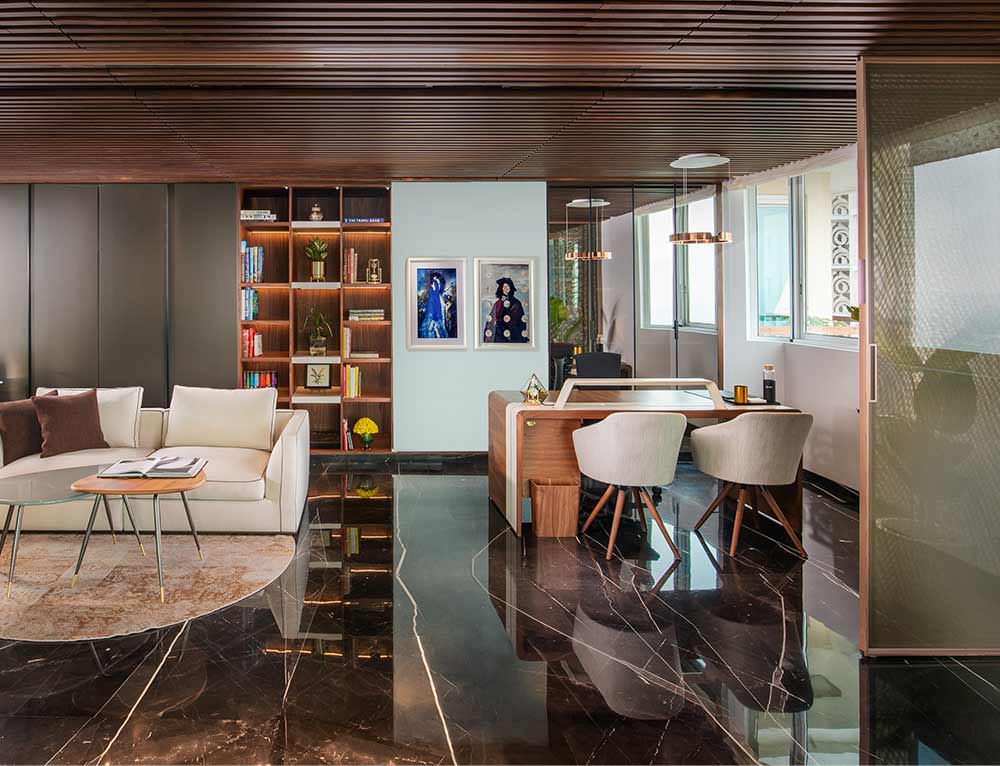 Study table setup in living room design - Beautiful Homes