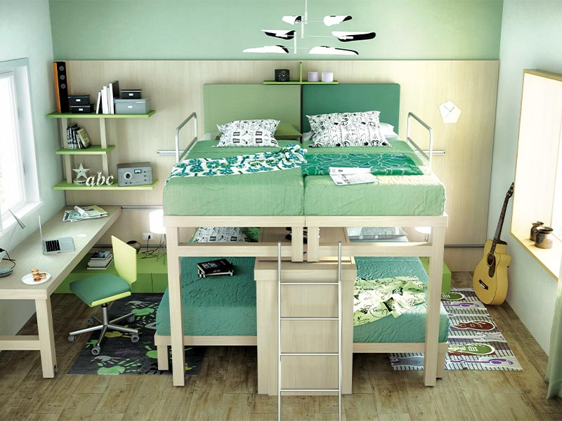Four bunk beds with ladder & a study space - Beautiful Homes