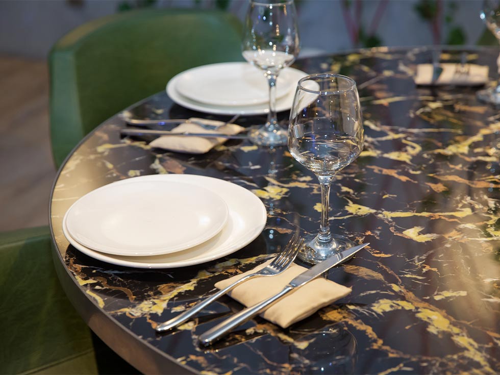 Black & gold calacatta marble table top design - Beautiful Homes