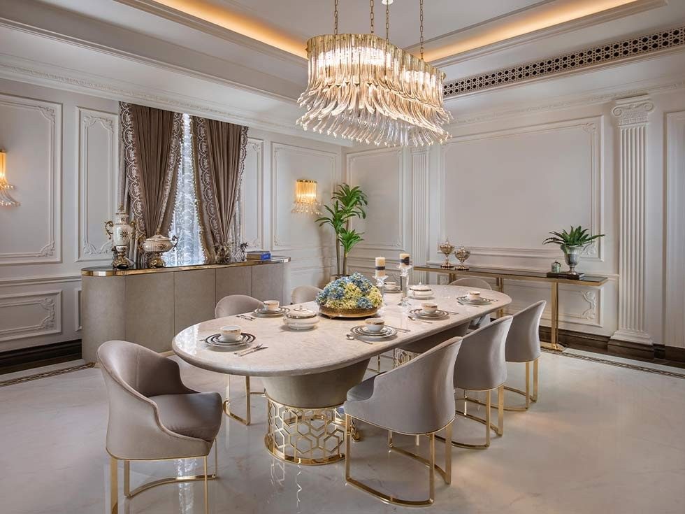 Six seater dining table for glamorous dining room - Beautiful Homes