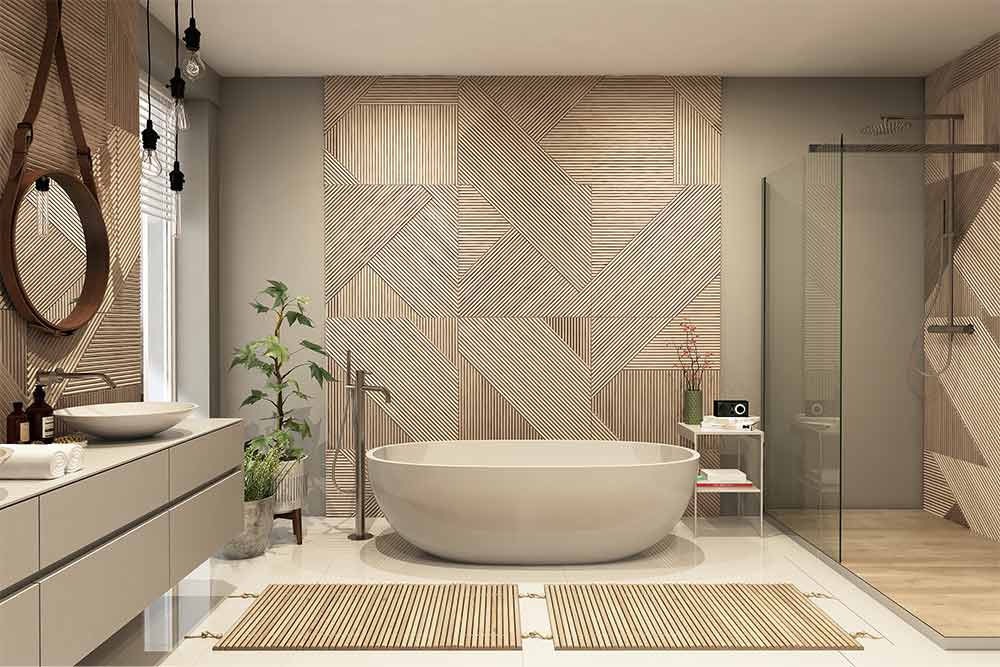Bathroom design idea with white floor tiles - Beautiful Homes