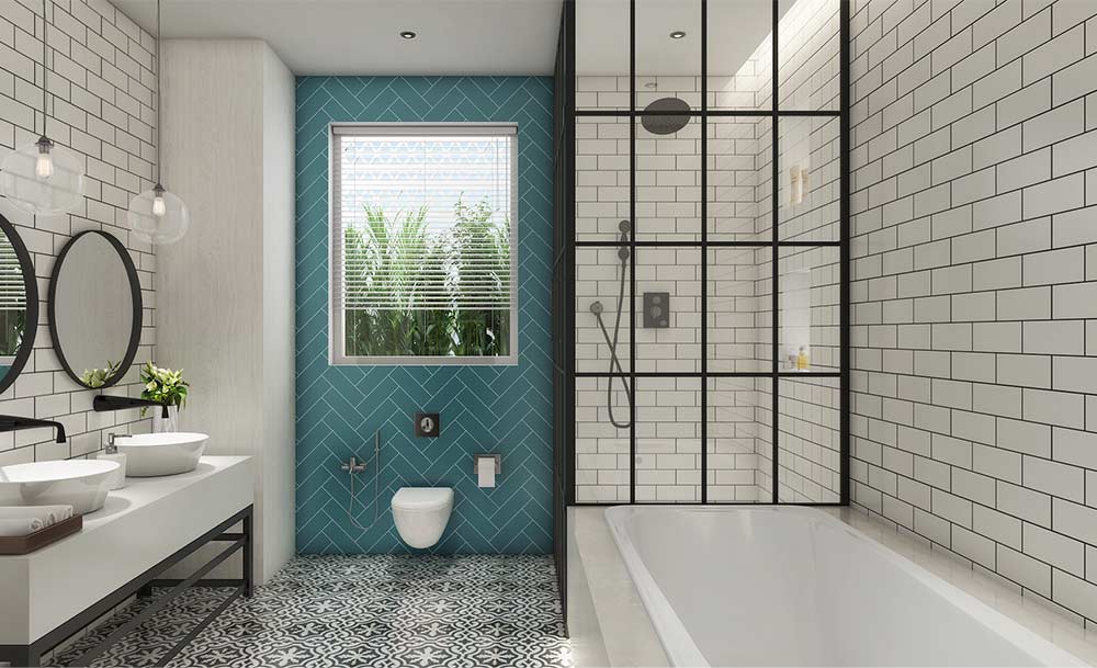 Bathroom interior design with blue wall tiles - Beautiful Homes