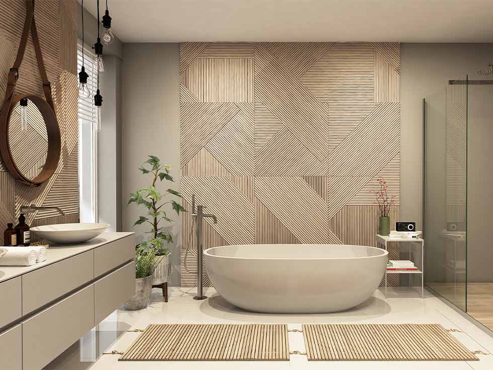 Bathroom design idea with white floor tiles - Beautiful Homes