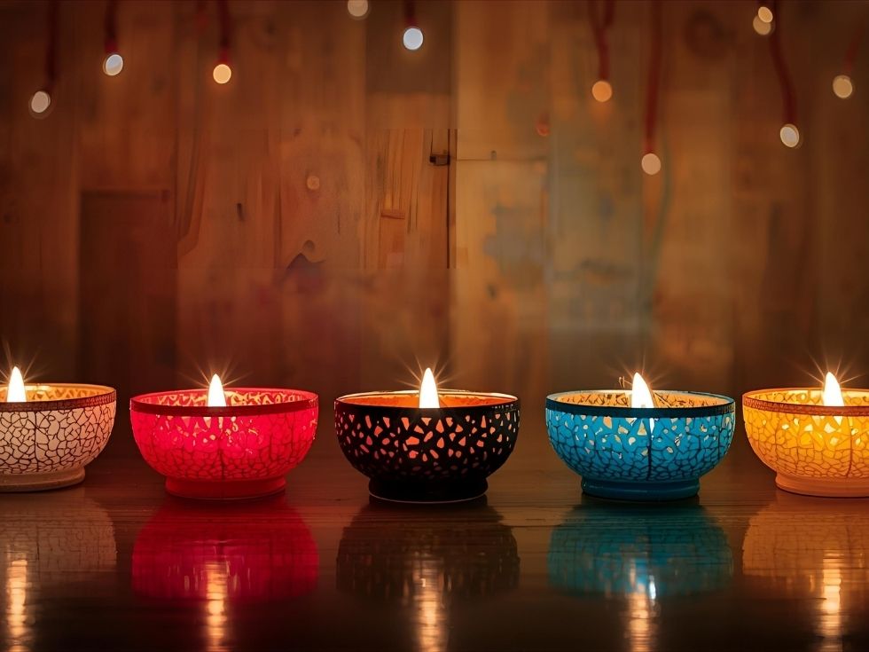 Simple hallway navratri decoration with diyas - Beautiful Homes