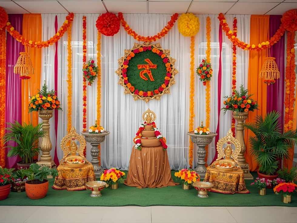 Simple flower navratri decoration for office - Beautiful Homes