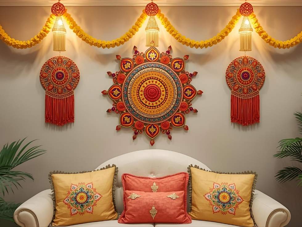 Simple wall navratri decoration - Beautiful Homes