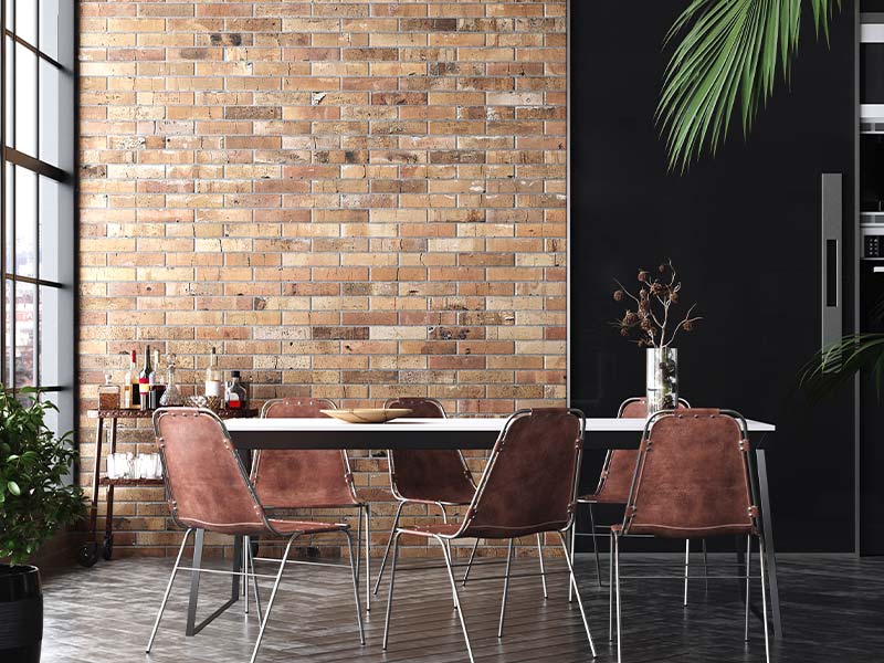 Raw brick wall design ideas for your dining room - Beautiful Homes