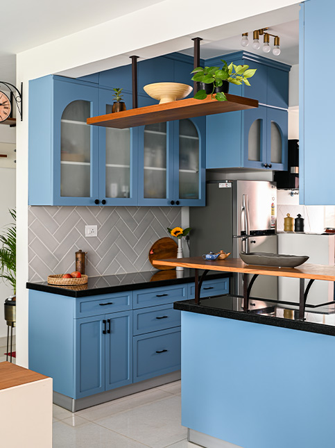 Blue coloured open kitchen design for your minimal home - Beautiful Homes