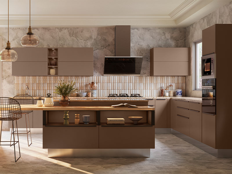 Modular kitchen customized furniture with hanging lights - Beautiful Homes