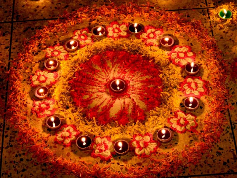 Diwali flower decoration for Diwali pooja decoration - Beautiful Homes