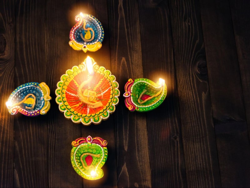 Colourful diya decoration for Diwali - Beautiful Homes