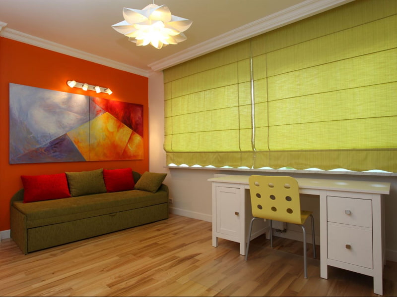 Orange colour combination for bedroom with wall art - Beautiful Homes