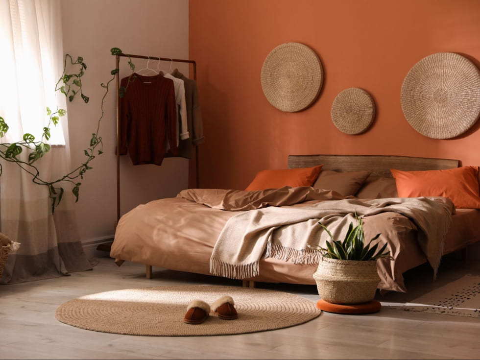 Orange two colour combination for bedroom walls - Beautiful Homes
