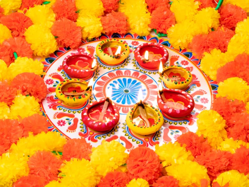 Colourful rangoli stickers for the pooja room Diwali decoration - Beautiful Homes