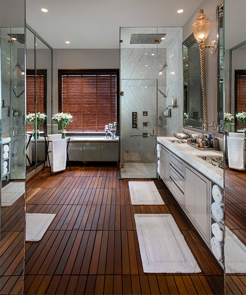 Wooden finish tiles for the bathroom interior flooring & ceiling - Beautiful Homes