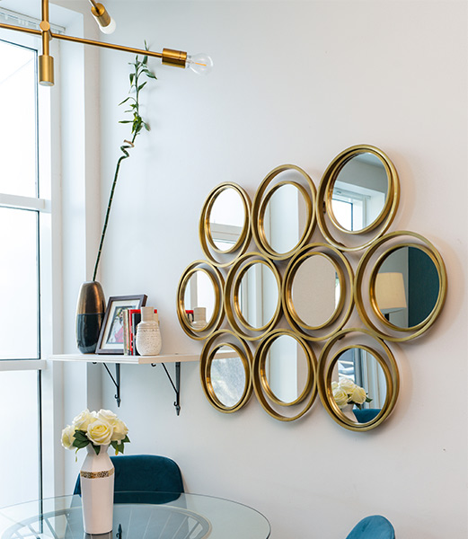 A cluster of small round mirrors