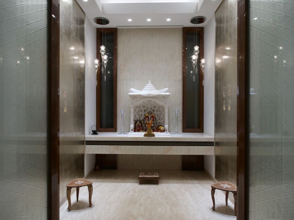 Home temple design made of marble & wooden materials at home - Beautiful Homes