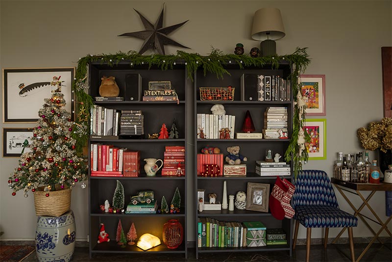 Bookshelf with Christmas décor