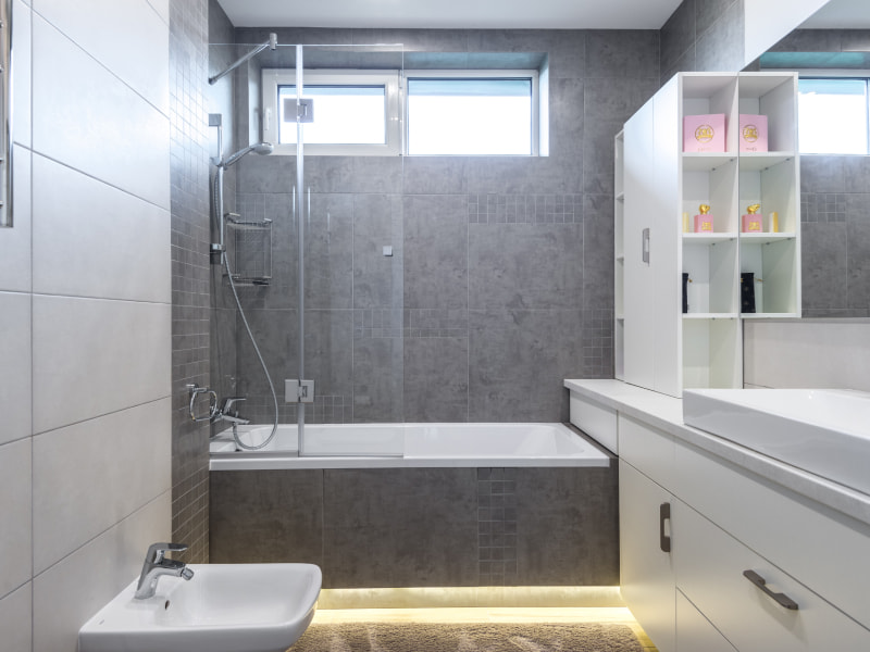 Bathroom With Grey Tiles Design Ideas | Beautiful Homes