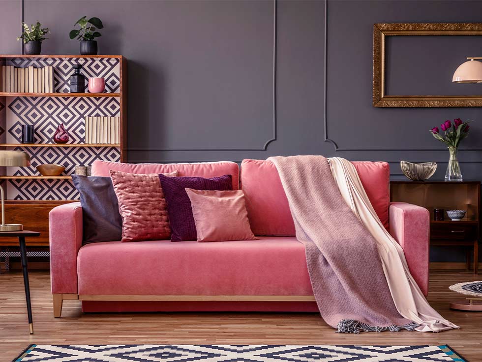 Magenta colour for upholstery in a living room design - Beautiful Homes
