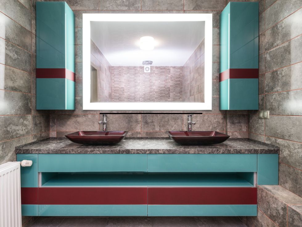 Teal Corian top wash basin design - Beautiful Homes