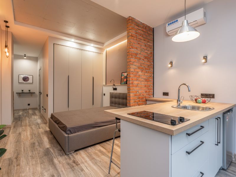 Latest bedroom wardrobe design with brick walls - Beautiful Homes