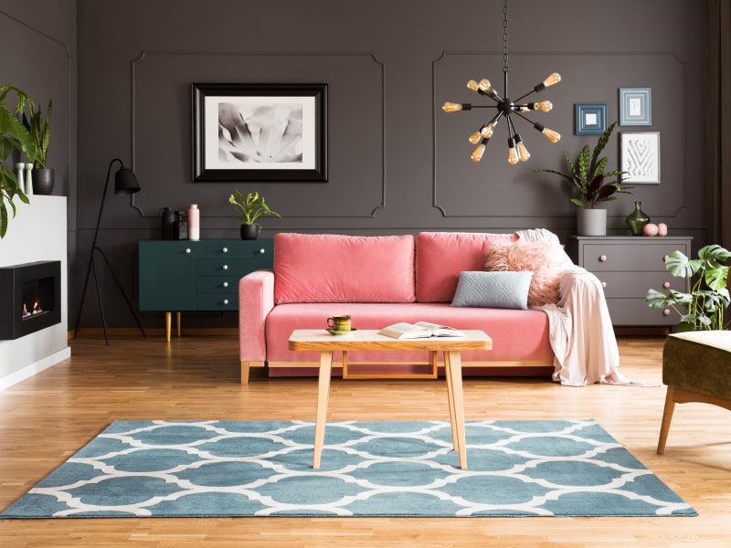 Dark grey & pink colour combination for living room - Beautiful Homes