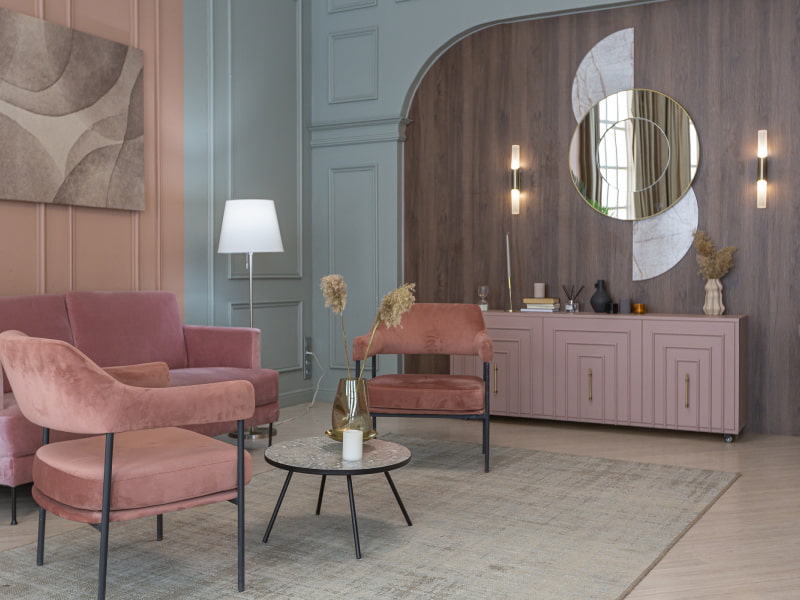 Earthy luxury pink colour combination for living room - Beautiful Homes